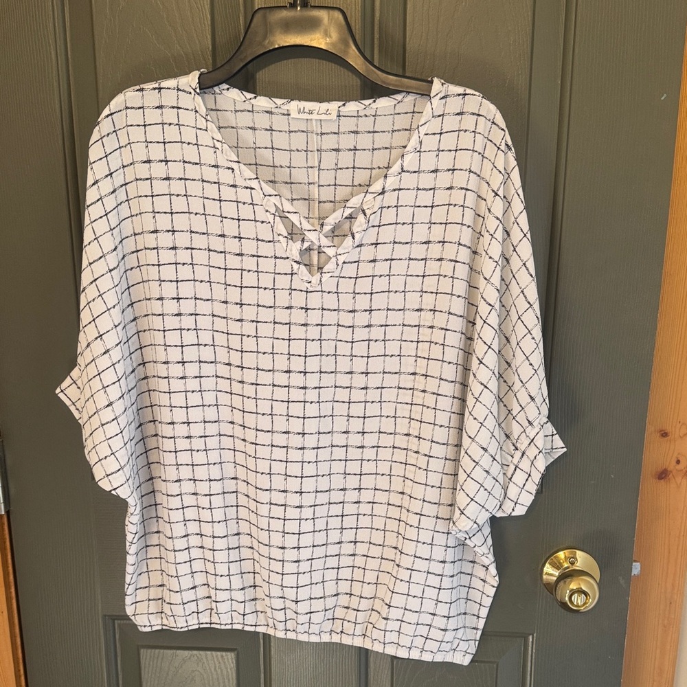 Modern Lux Navy and White Checkered Blouse